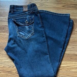 BKE Blue Boot Cut Jeans with Decorative Stitching